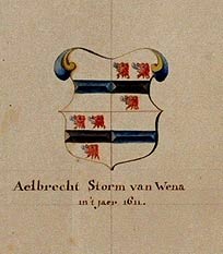 Het wapen van Aelbrecht Storm van Wena in 1611. Vervaardiger: Jakob Kortebrant. Datering: 1748 t/m 1752 Techniek: penseel en waterverf