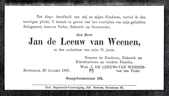 Overlijdensadvertentie Jan 1835. Uit het familiearchief van Cornelis*1931